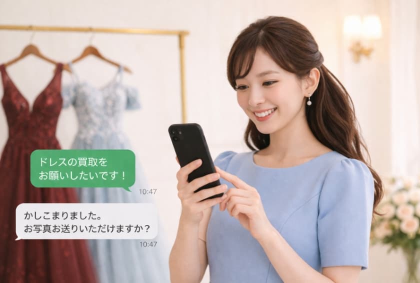 ドレスの買取をお願いしたいです！ かしこまりました。お写真をお送りいただけますか。